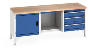 Bott Bench 2000Wx750Dx840mmH - 1 Cupboard, 3 Drwrs & MPX Top 2000mm Wide Storage Benches 41002070.11v Gentian Blue (RAL5010) 41002070.24v Crimson Red (RAL3004) 41002070.19v Dark Grey (RAL7016) 41002070.16v Light Grey (RAL7035) 41002070.RAL Bespoke colour £ extra will be quoted
